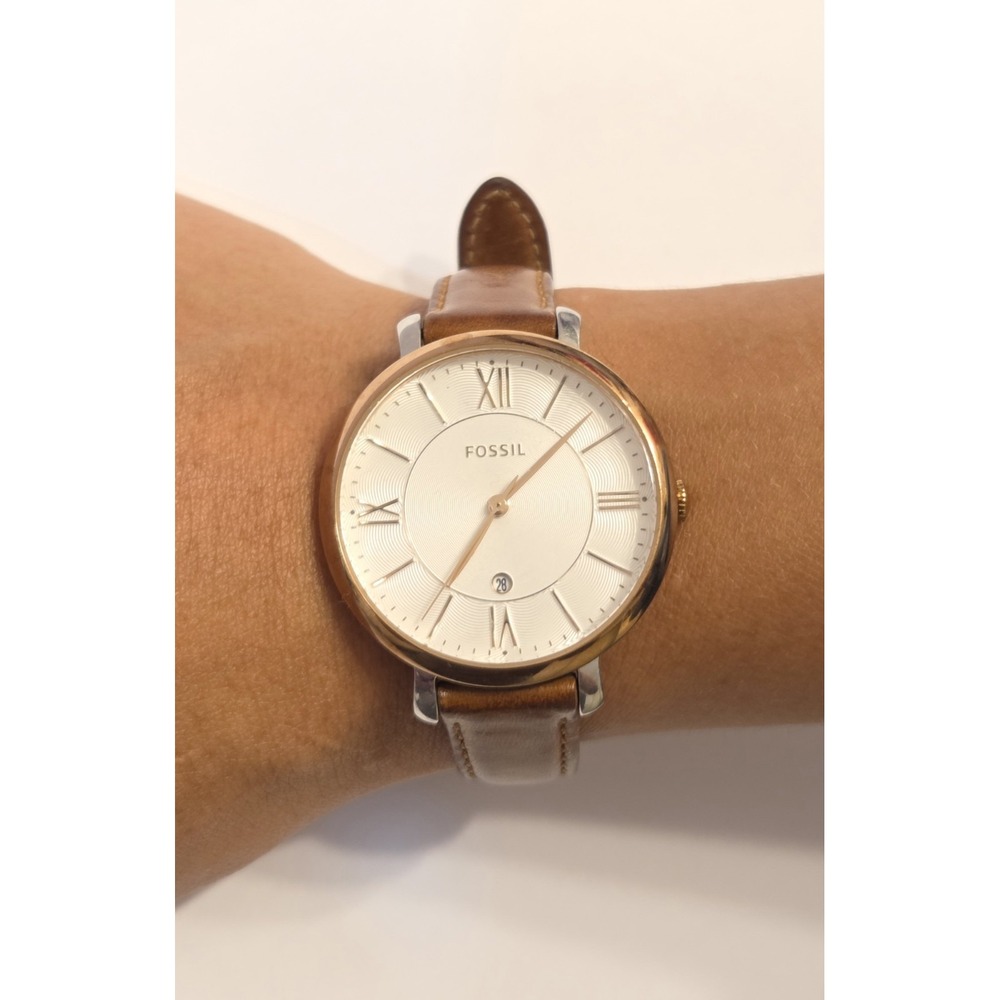 Large Women's FOSSIL Jacqueline ES3842 Quartz Rose Gold Bezel Watch New Battery